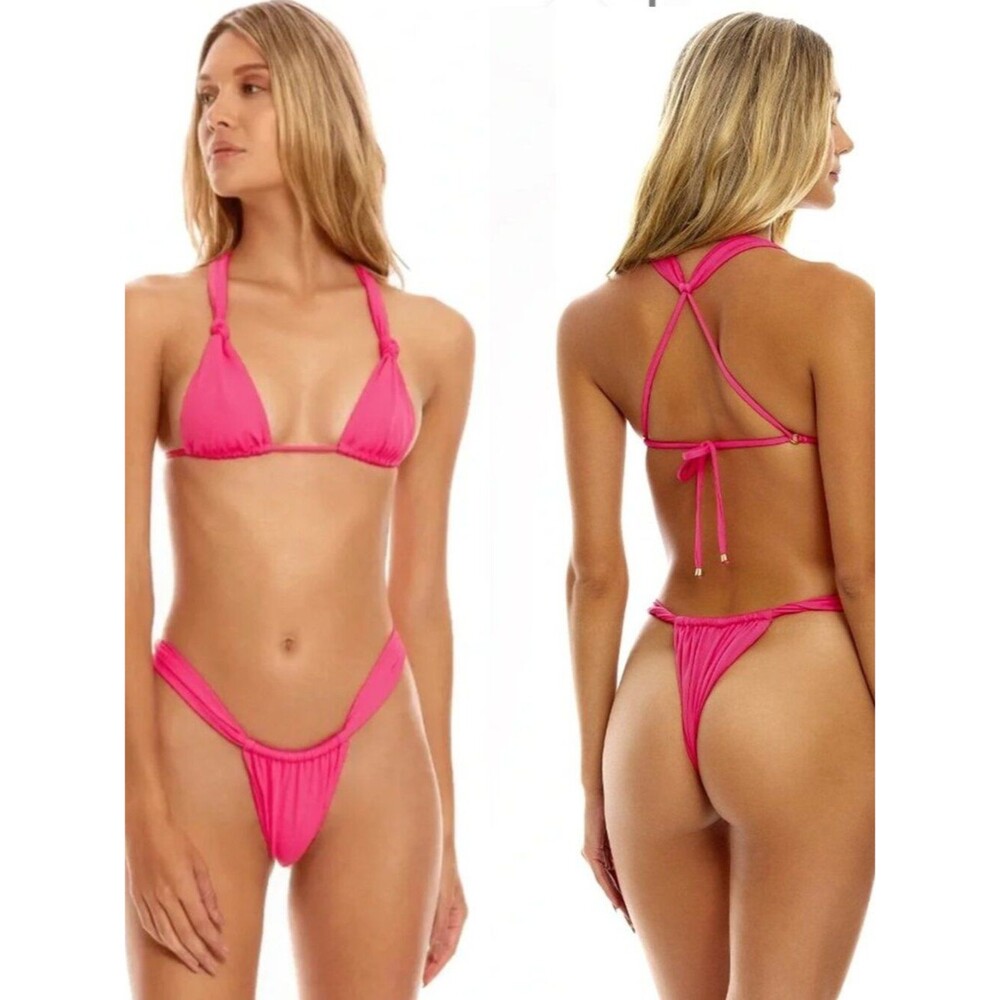 Agua Bendita Elsa Luau Bikini Swim Bottom Size XL Pink Brazilian High Cut
